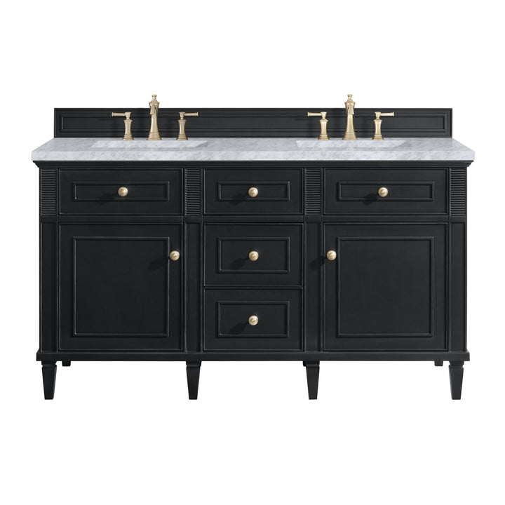 Lorelai 60" Double Vanity, Black Onyx w/ 3 CM Carrara White Marble Top