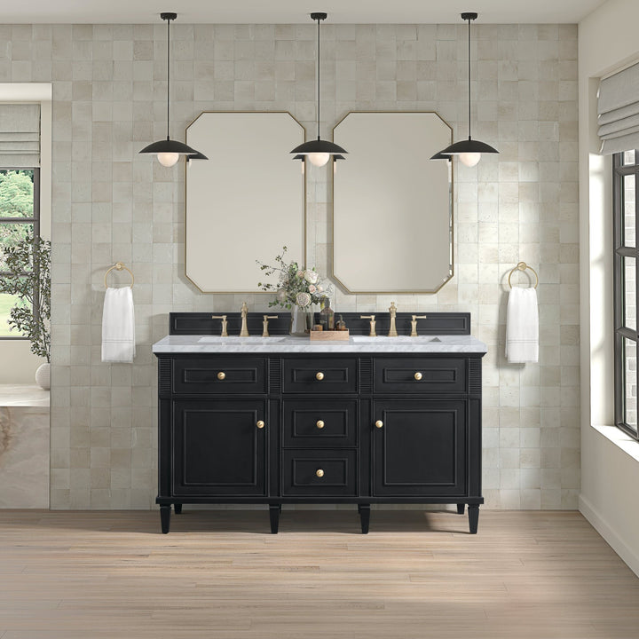 Lorelai 60" Double Vanity, Black Onyx w/ 3 CM Carrara White Marble Top