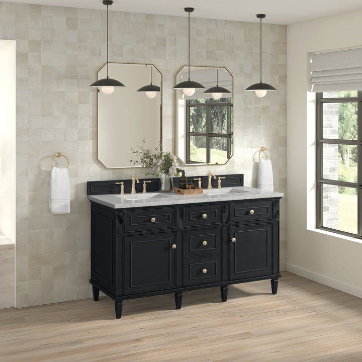 Lorelai 60" Double Vanity, Black Onyx w/ 3 CM Eternal Jasmine Pearl Silestone Top