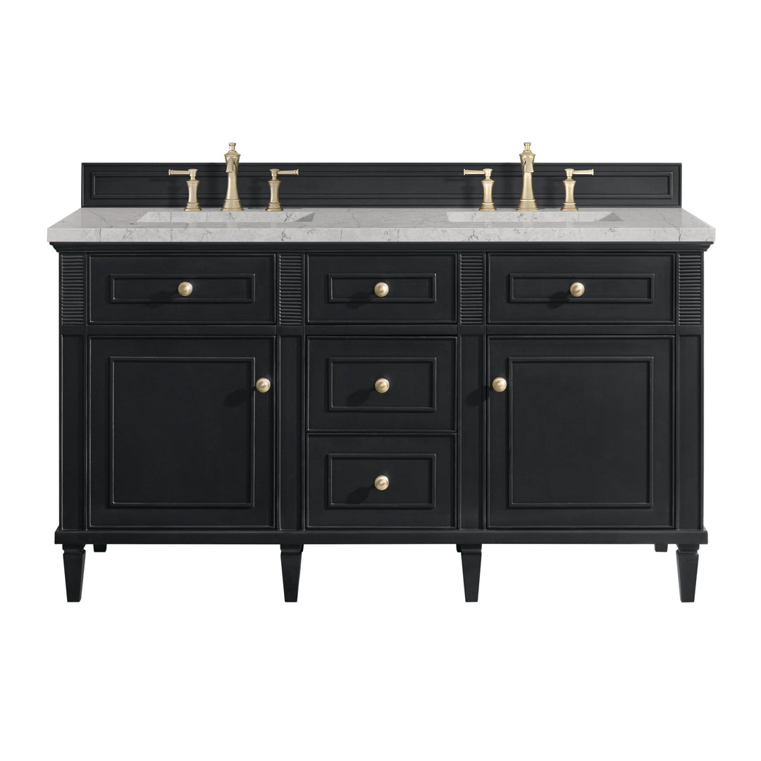 Lorelai 60" Double Vanity, Black Onyx w/ 3 CM Eternal Jasmine Pearl Silestone Top w/FreePower Wireless Charger