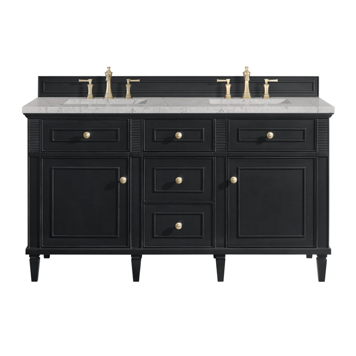 Lorelai 60" Double Vanity, Black Onyx w/ 3 CM Eternal Jasmine Pearl Silestone Top w/FreePower Wireless Charger