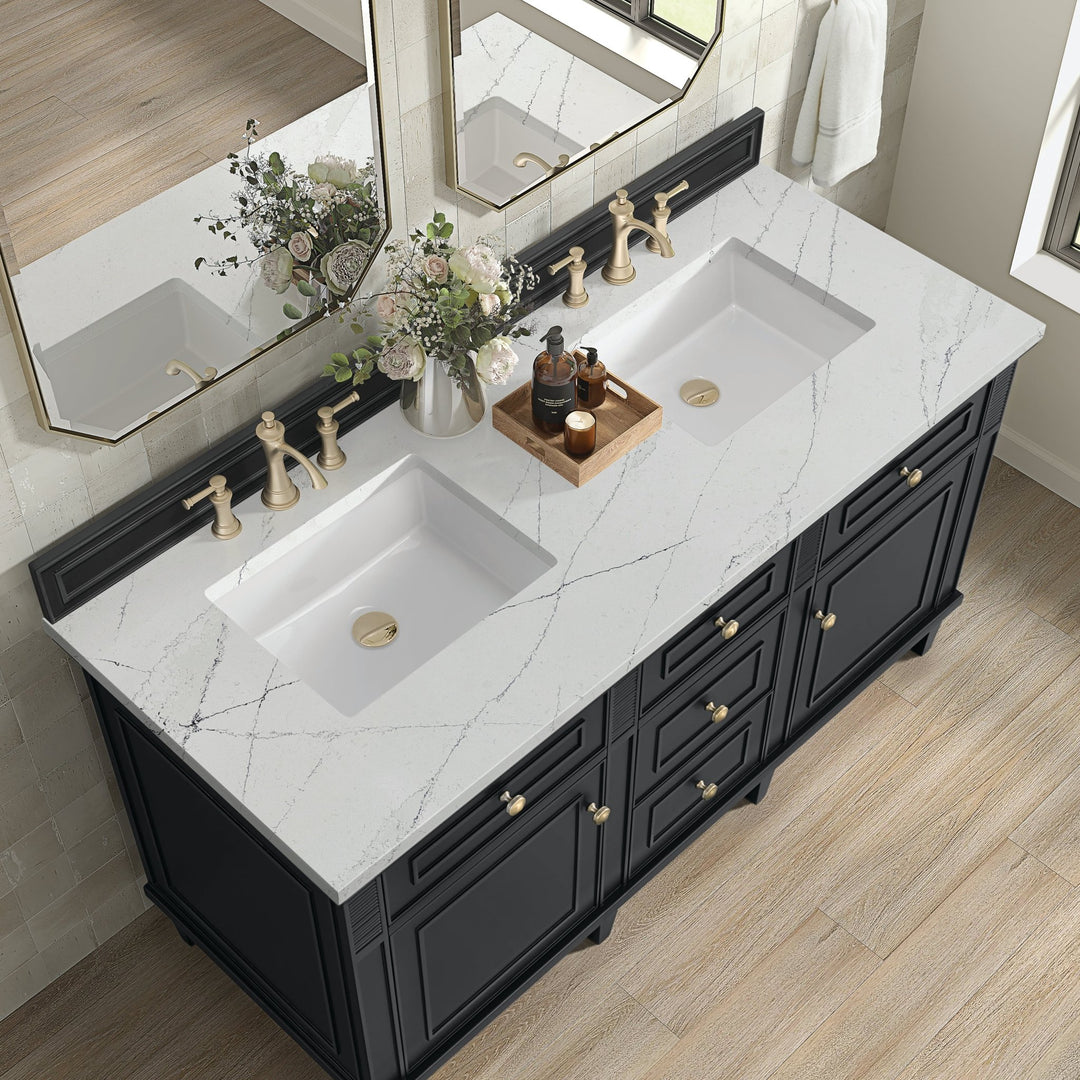 Lorelai 60" Double Vanity, Black Onyx w/ 3 CM Ethereal Noctis Silestone Top w/FreePower Wireless Charger