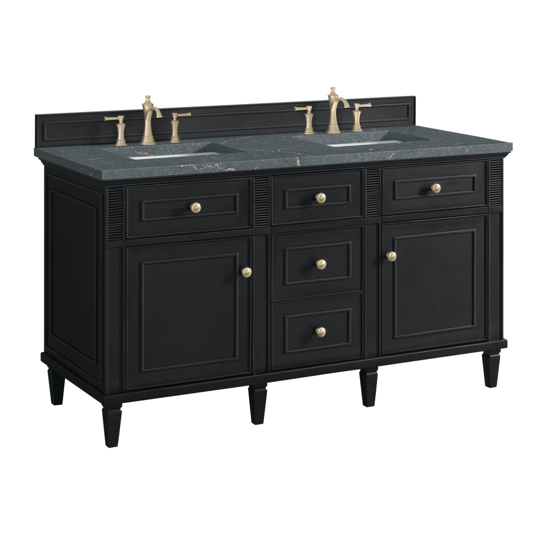 Lorelai 60" Double Vanity, Black Onyx w/ 3 CM Parisien Bleu Silestone Top