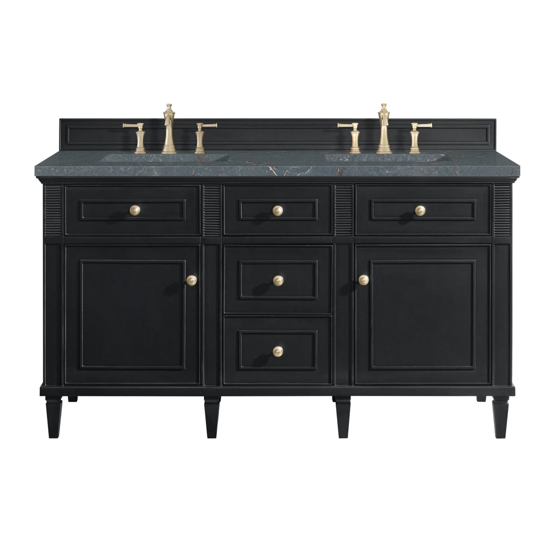 Lorelai 60" Double Vanity, Black Onyx w/ 3 CM Parisien Bleu Silestone Top w/FreePower Wireless Charger