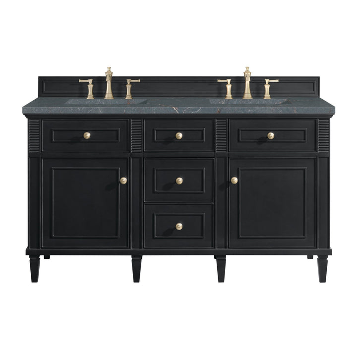 Lorelai 60" Double Vanity, Black Onyx w/ 3 CM Parisien Bleu Silestone Top w/FreePower Wireless Charger
