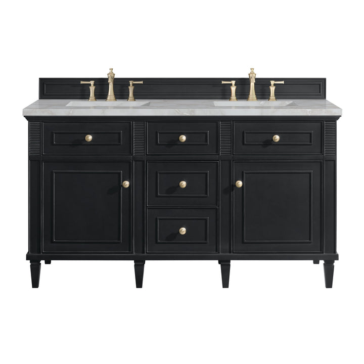 Lorelai 60" Double Vanity, Black Onyx w/ 3 CM Victorian Silver Silestone Top w/FreePower Wireless Charger
