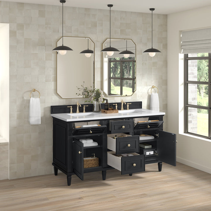 Lorelai 60" Double Vanity, Black Onyx w/ 3 CM White Zeus Silestone Top