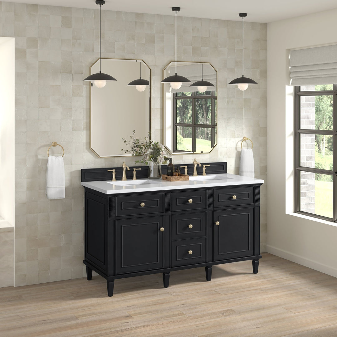Lorelai 60" Double Vanity, Black Onyx w/ 3 CM White Zeus Silestone Top