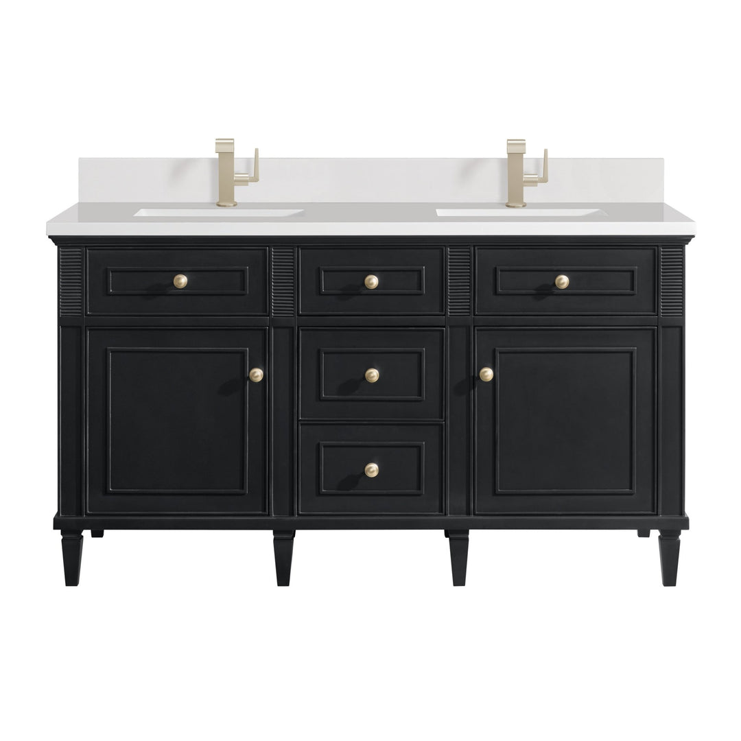 Lorelai 60" Double Vanity, Black Onyx w/ Single Hole 3 CM White Zeus Silestone Top & Backsplash