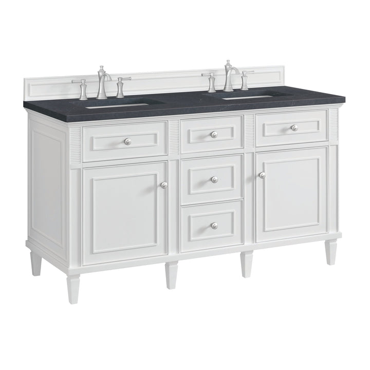 Lorelai 60" Double Vanity, Bright White w/ 3 CM Charcoal Soapstone Silestone Top
