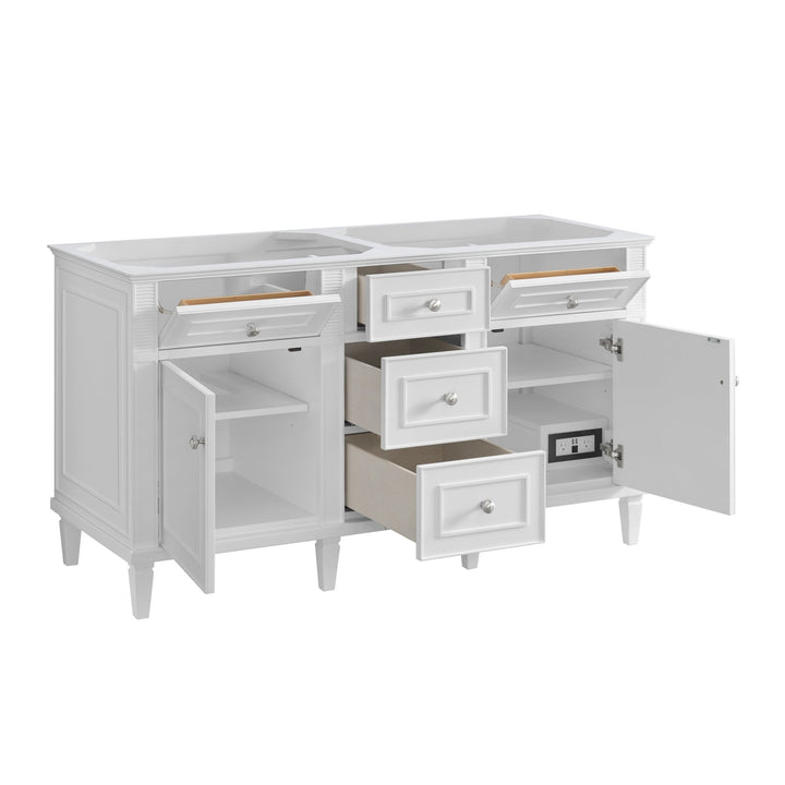 Lorelai 60" Double Vanity, Bright White w/ 3 CM Eternal Jasmine Pearl Silestone Top