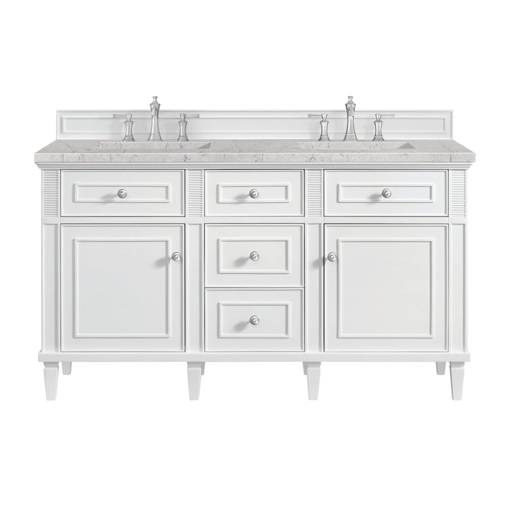 Lorelai 60" Double Vanity, Bright White w/ 3 CM Eternal Jasmine Pearl Silestone Top