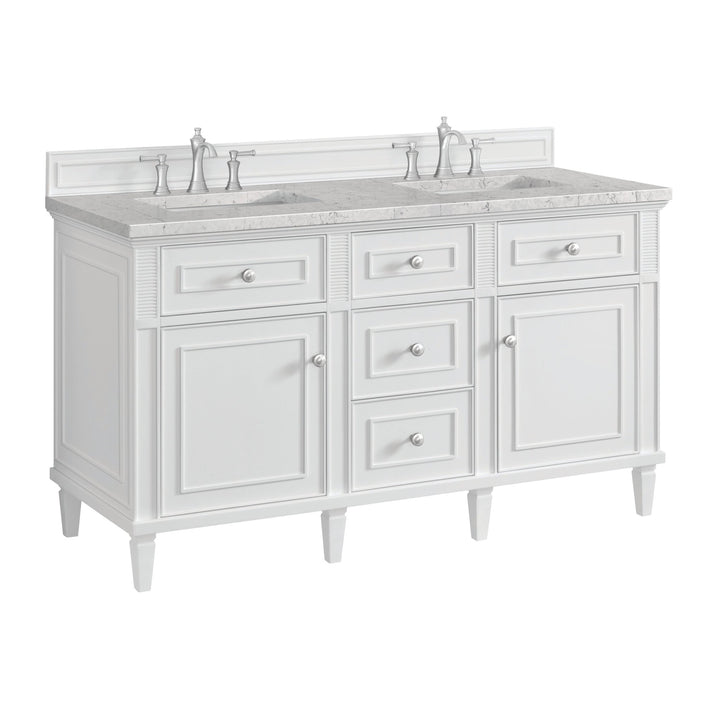 Lorelai 60" Double Vanity, Bright White w/ 3 CM Eternal Jasmine Pearl Silestone Top
