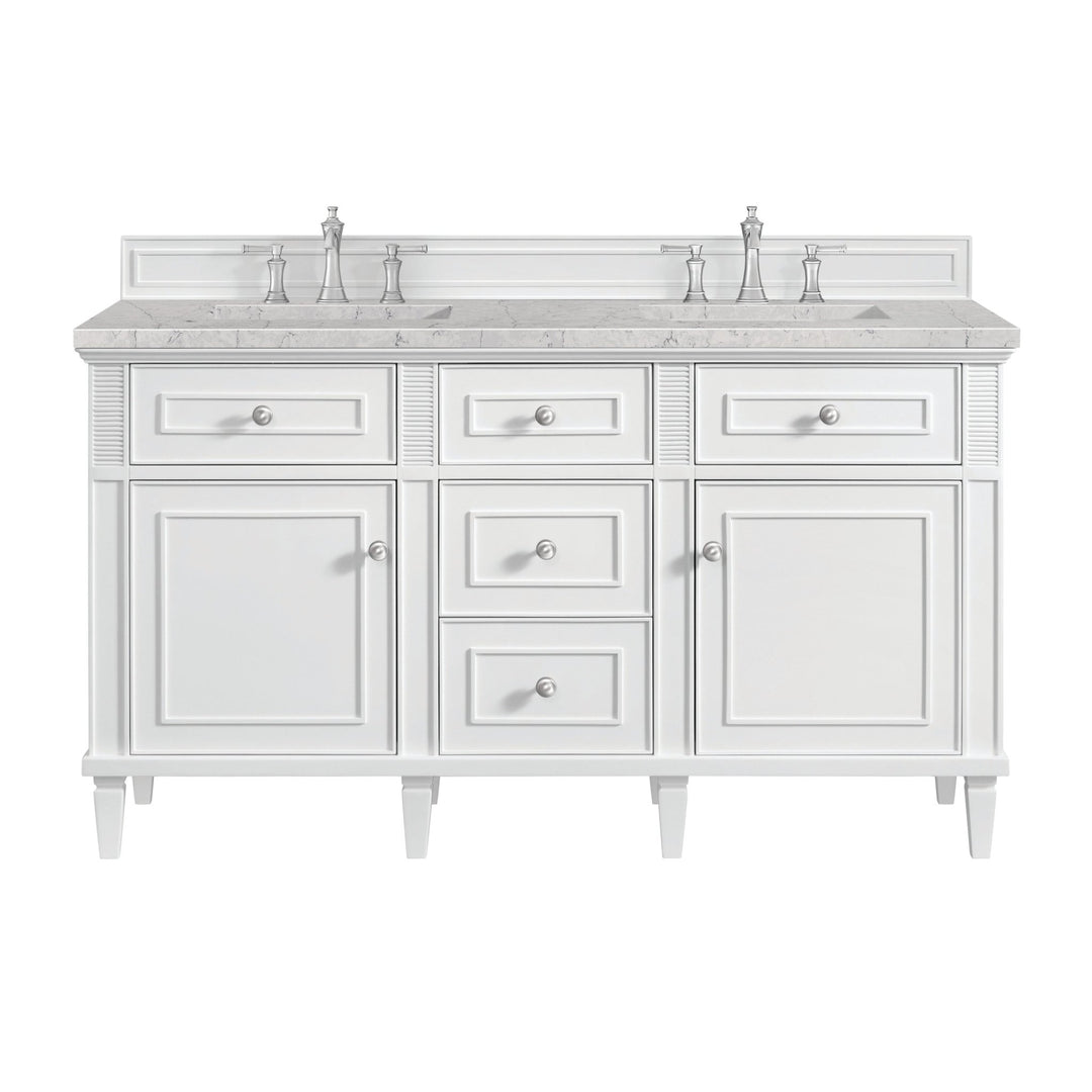 Lorelai 60" Double Vanity, Bright White w/ 3 CM Eternal Jasmine Pearl Silestone Top w/FreePower Wireless Charger
