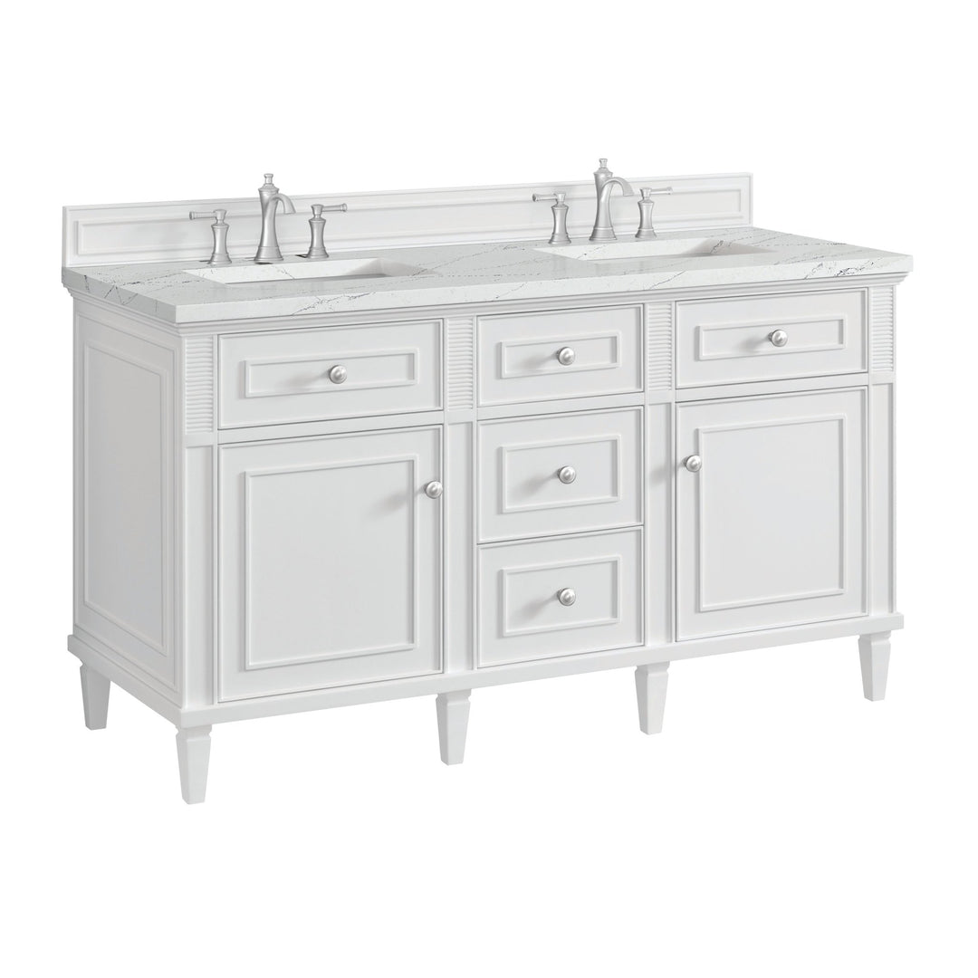 Lorelai 60" Double Vanity, Bright White w/ 3 CM Ethereal Noctis Silestone Top