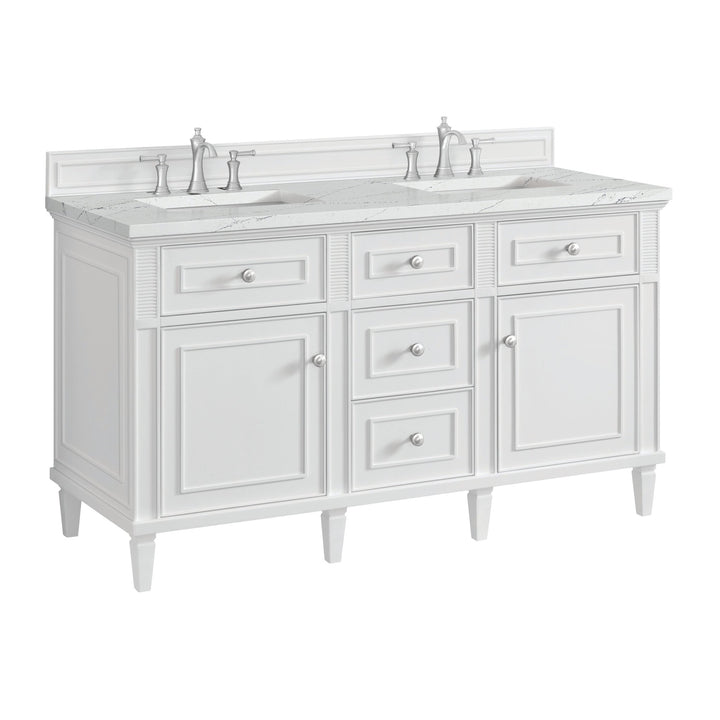 Lorelai 60" Double Vanity, Bright White w/ 3 CM Ethereal Noctis Silestone Top