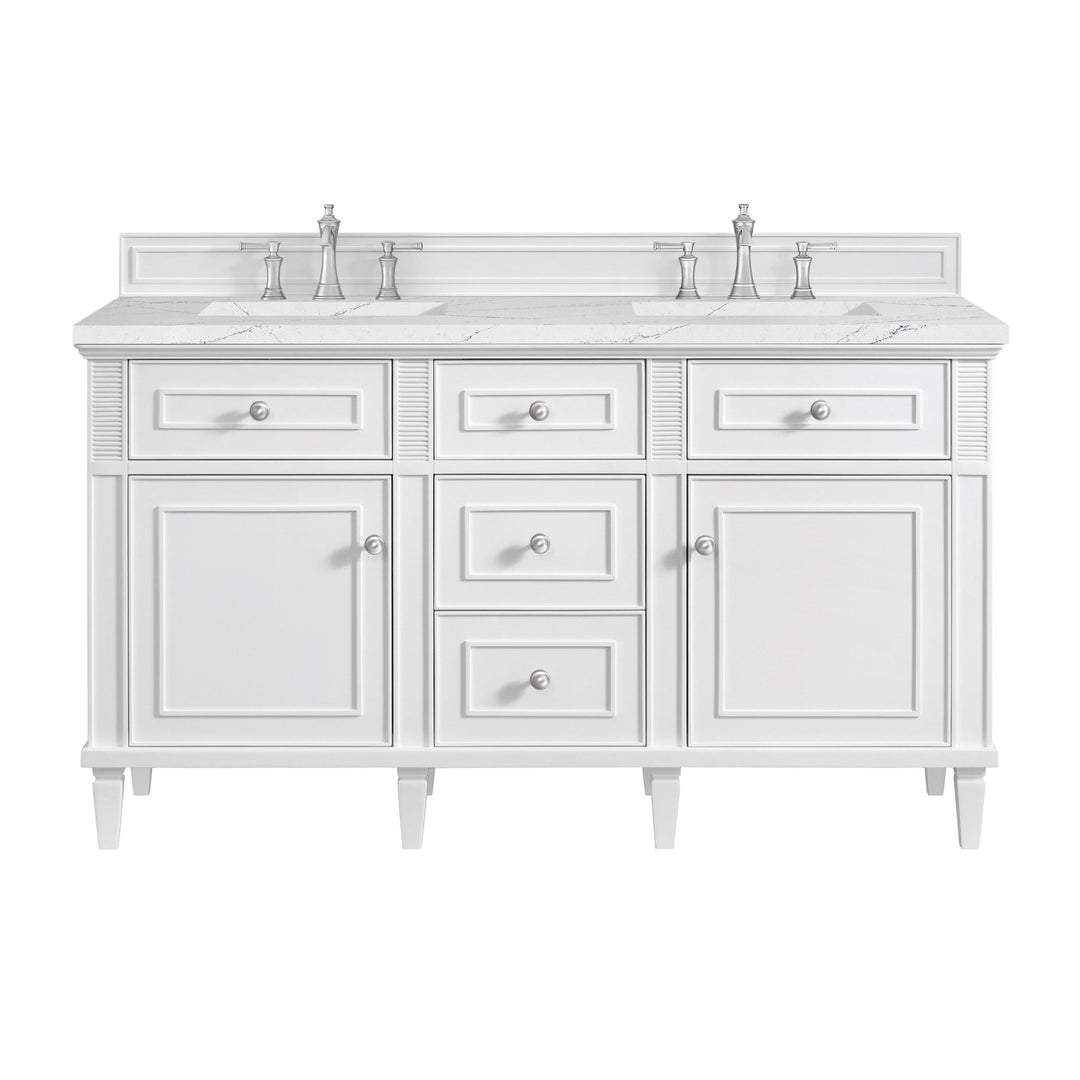 Lorelai 60" Double Vanity, Bright White w/ 3 CM Ethereal Noctis Silestone Top w/FreePower Wireless Charger