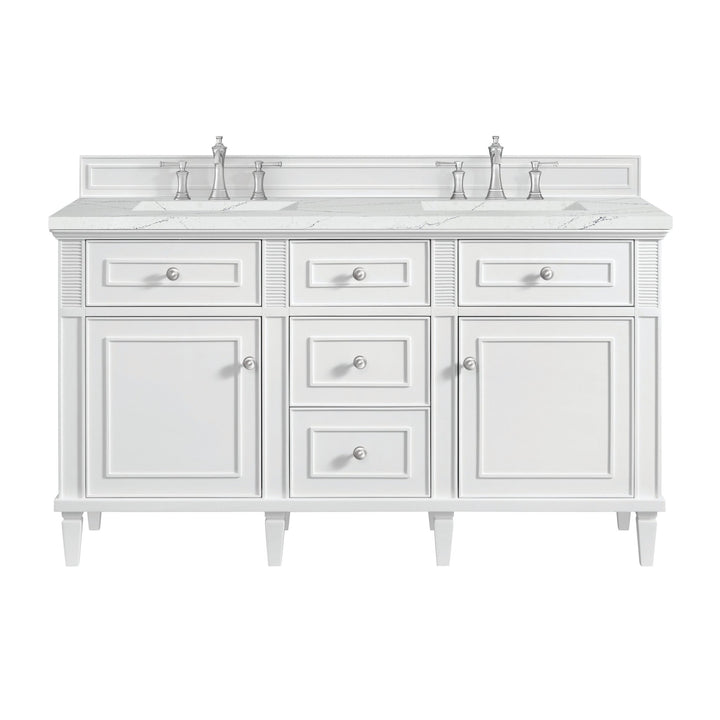 Lorelai 60" Double Vanity, Bright White w/ 3 CM Ethereal Noctis Silestone Top w/FreePower Wireless Charger