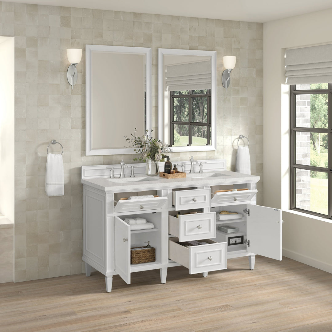 Lorelai 60" Double Vanity, Bright White w/ 3 CM Lime Delight Silestone Top