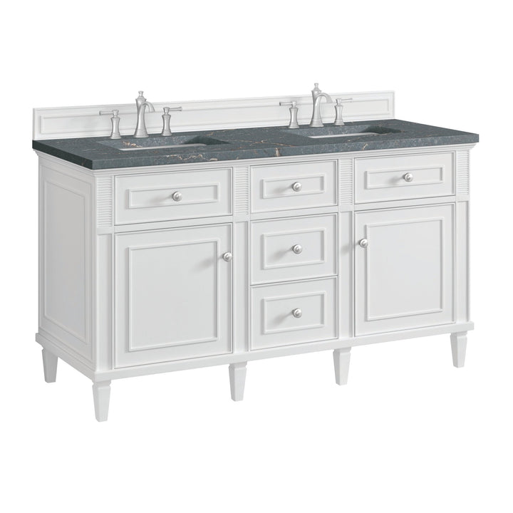 Lorelai 60" Double Vanity, Bright White w/ 3 CM Parisien Bleu Silestone Top
