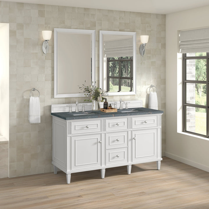 Lorelai 60" Double Vanity, Bright White w/ 3 CM Parisien Bleu Silestone Top