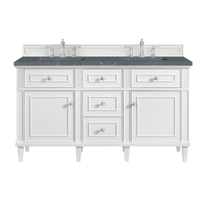 Lorelai 60" Double Vanity, Bright White w/ 3 CM Parisien Bleu Silestone Top w/FreePower Wireless Charger