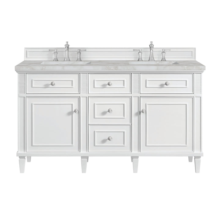 Lorelai 60" Double Vanity, Bright White w/ 3 CM Victorian Silver Silestone Top