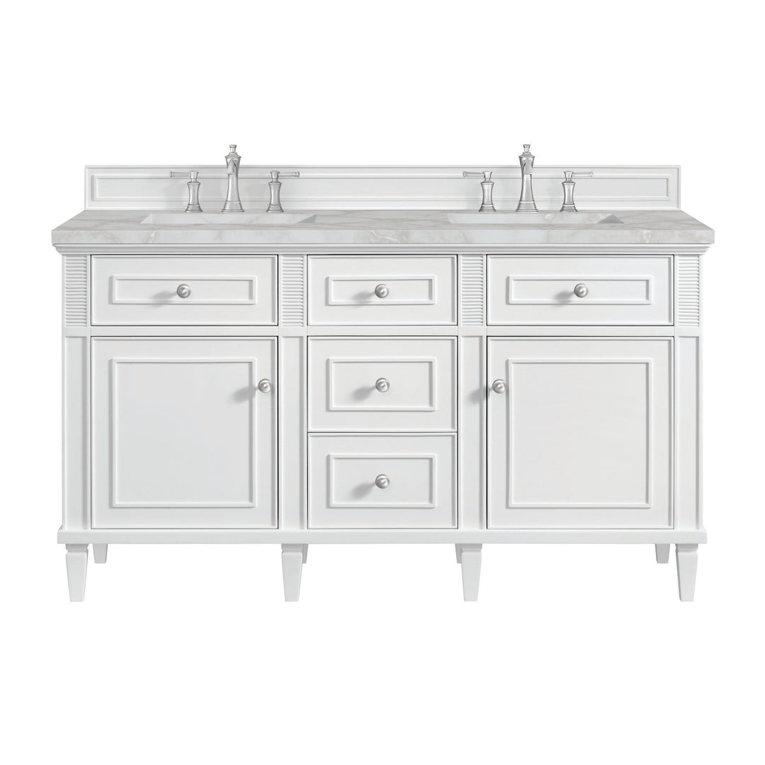 Lorelai 60" Double Vanity, Bright White w/ 3 CM Victorian Silver Silestone Top w/FreePower Wireless Charger