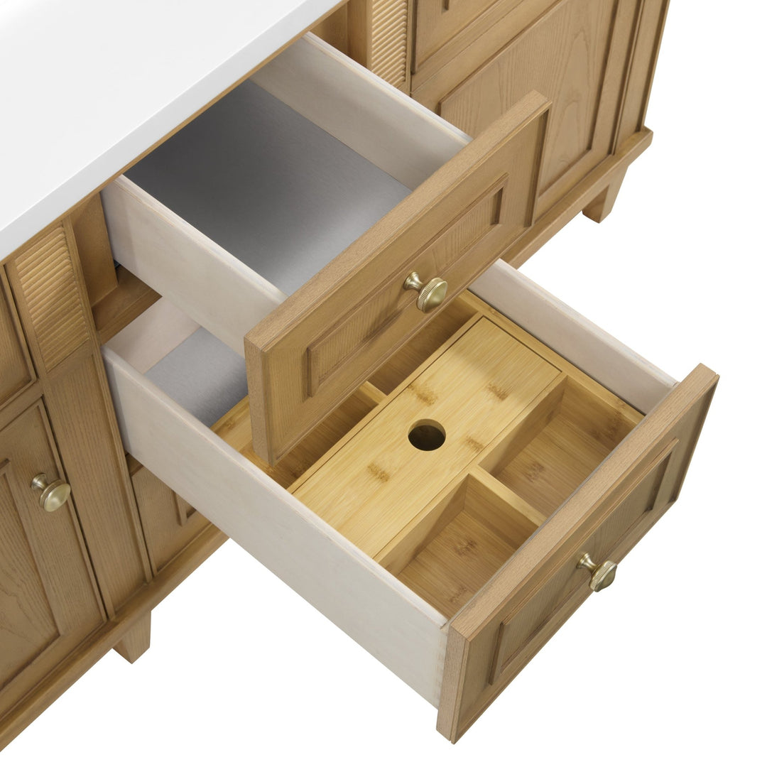 Lorelai 60" Double Vanity, Light Natural Oak w/ 3 CM Arctic Fall Solid Surface Top