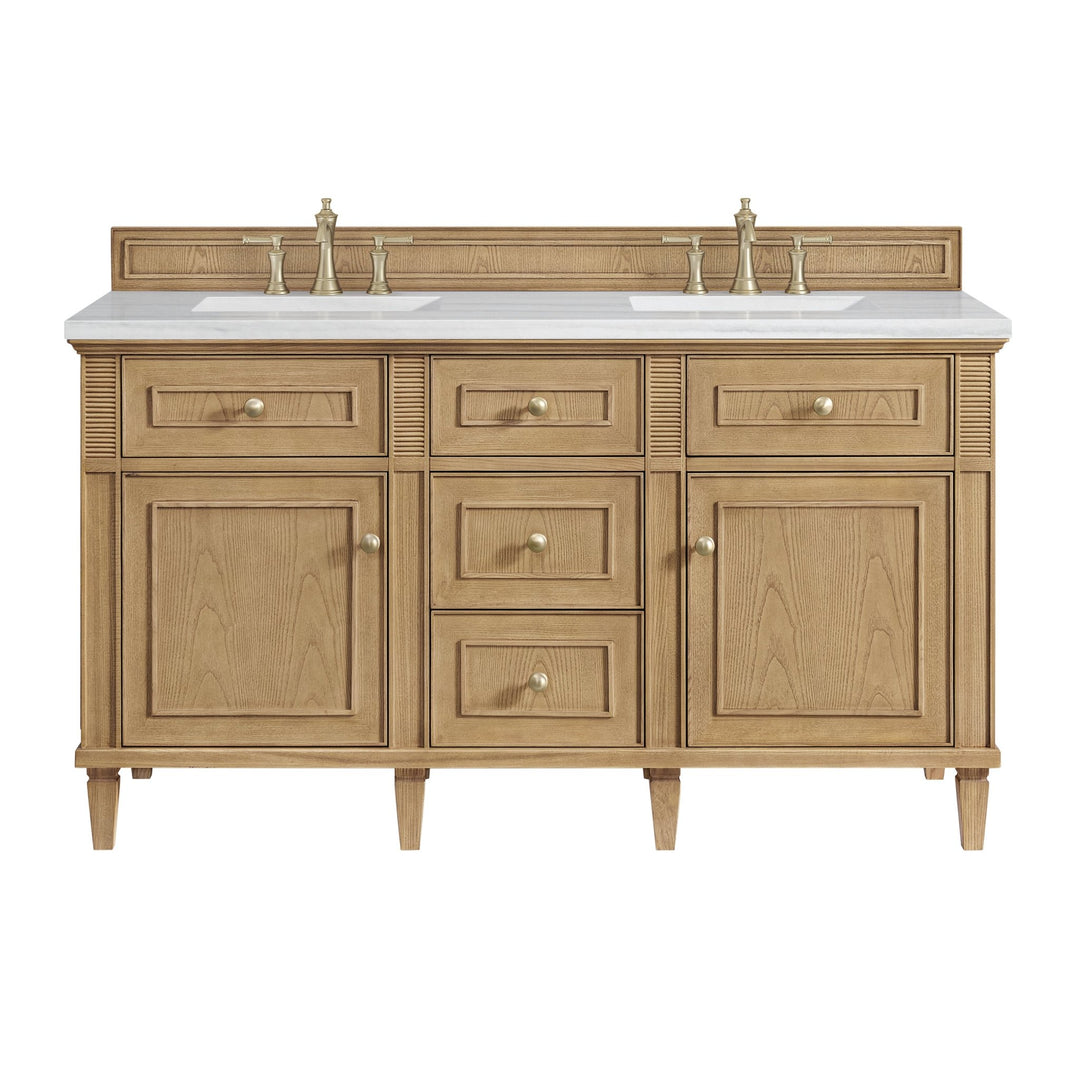 Lorelai 60" Double Vanity, Light Natural Oak w/ 3 CM Arctic Fall Solid Surface Top