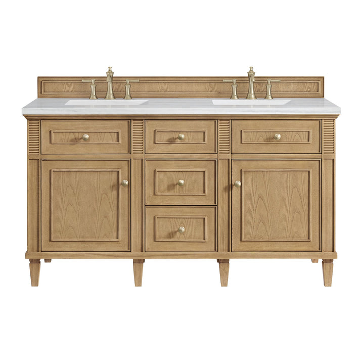 Lorelai 60" Double Vanity, Light Natural Oak w/ 3 CM Arctic Fall Solid Surface Top