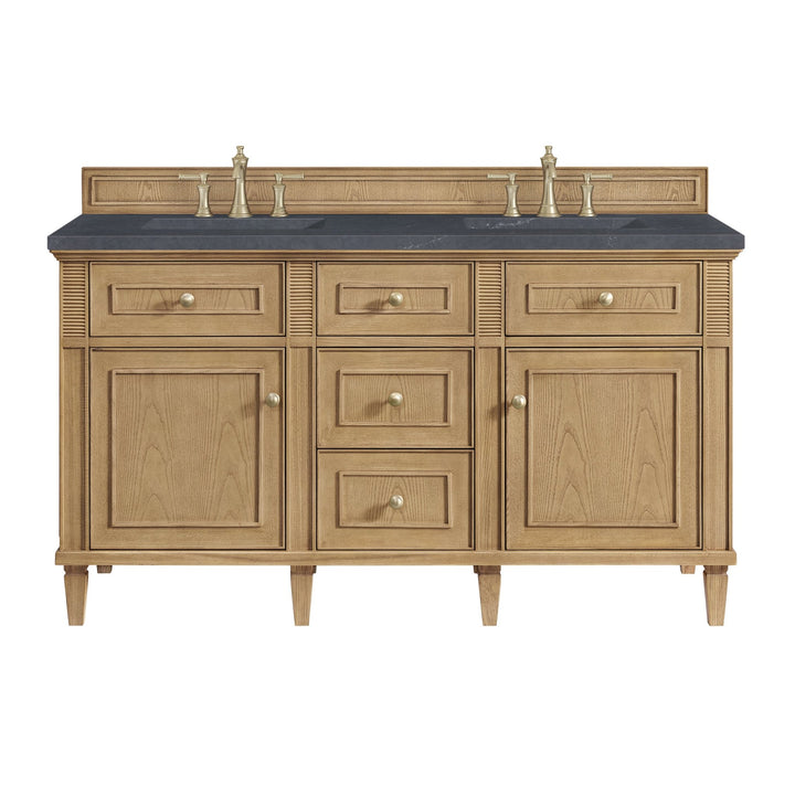 Lorelai 60" Double Vanity, Light Natural Oak w/ 3 CM Charcoal Soapstone Silestone Top