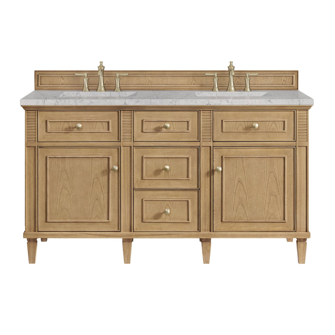 Lorelai 60" Double Vanity, Light Natural Oak w/ 3 CM Eternal Jasmine Pearl Silestone Top