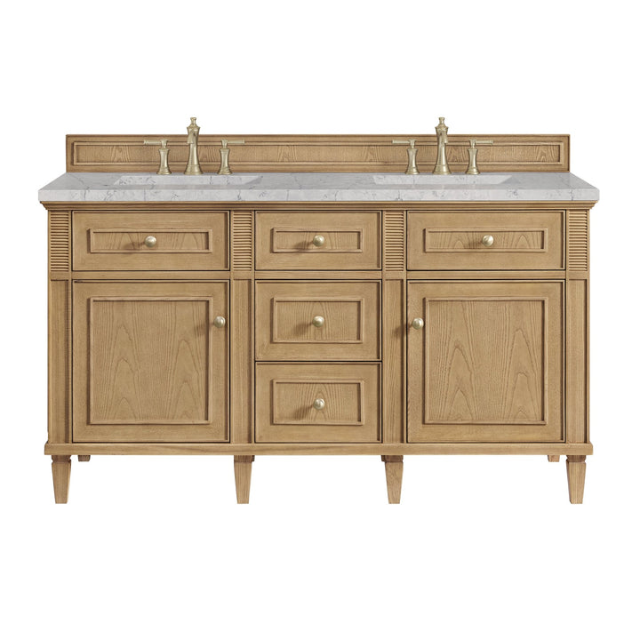 Lorelai 60" Double Vanity, Light Natural Oak w/ 3 CM Eternal Jasmine Pearl Silestone Top w/FreePower Wireless Charger