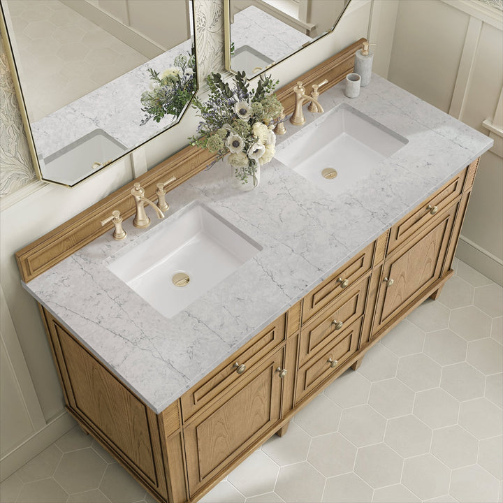 Lorelai 60" Double Vanity, Light Natural Oak w/ 3 CM Eternal Jasmine Pearl Silestone Top w/FreePower Wireless Charger