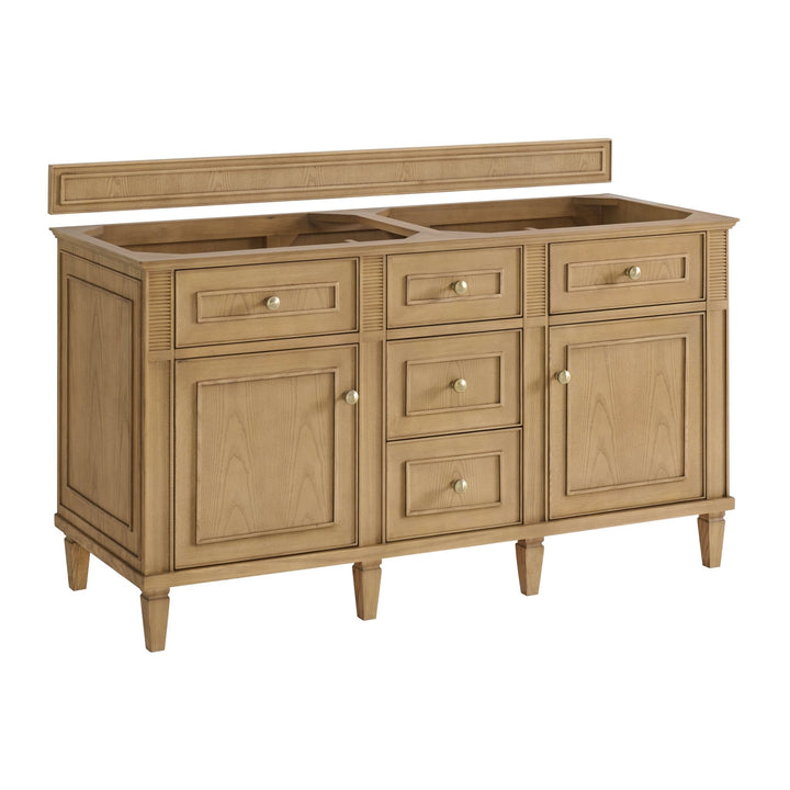 Lorelai 60" Double Vanity, Light Natural Oak w/ 3 CM Ethereal Noctis Silestone Top