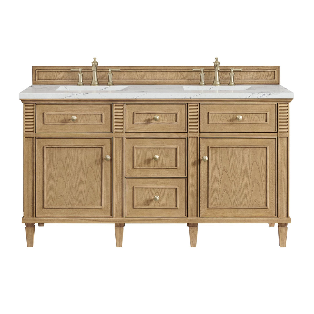 Lorelai 60" Double Vanity, Light Natural Oak w/ 3 CM Ethereal Noctis Silestone Top