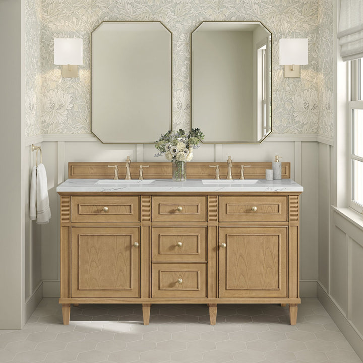 Lorelai 60" Double Vanity, Light Natural Oak w/ 3 CM Ethereal Noctis Silestone Top w/FreePower Wireless Charger