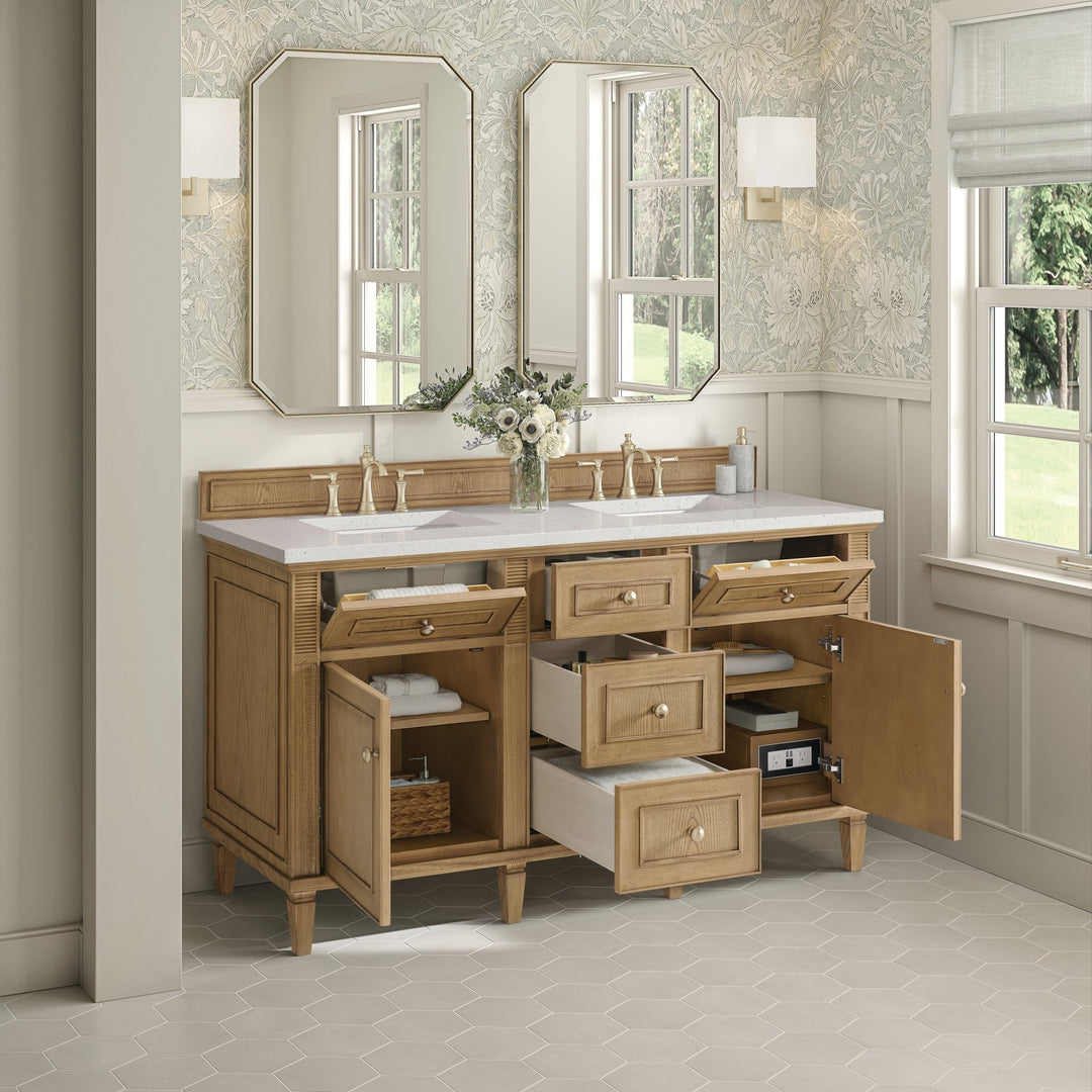 Lorelai 60" Double Vanity, Light Natural Oak w/ 3 CM Lime Delight Silestone Top