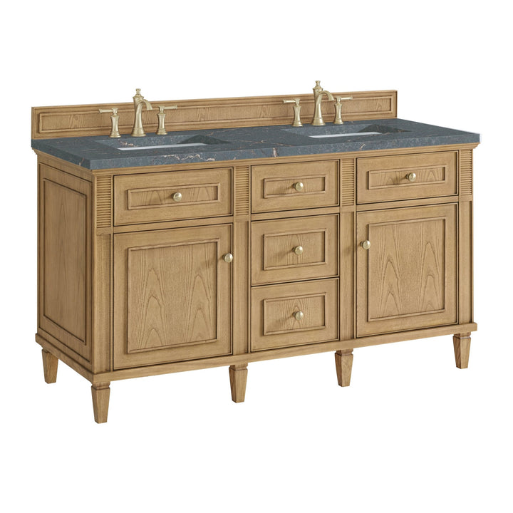 Lorelai 60" Double Vanity, Light Natural Oak w/ 3 CM Parisien Bleu Silestone Top