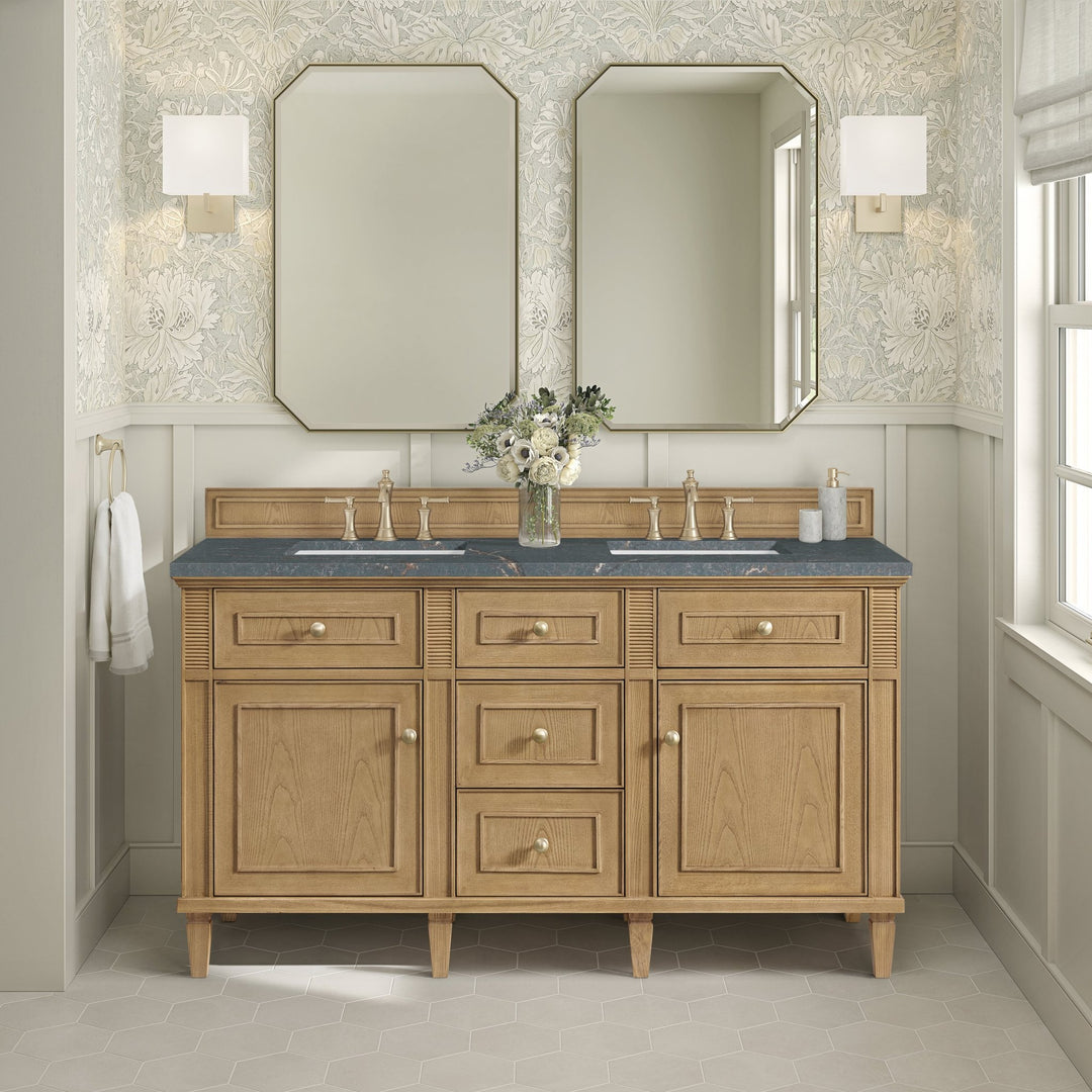 Lorelai 60" Double Vanity, Light Natural Oak w/ 3 CM Parisien Bleu Silestone Top