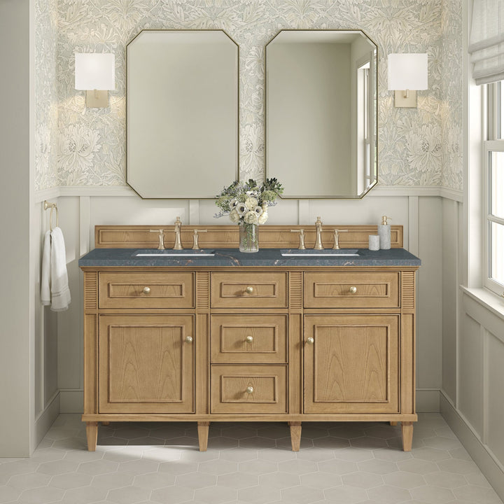 Lorelai 60" Double Vanity, Light Natural Oak w/ 3 CM Parisien Bleu Silestone Top