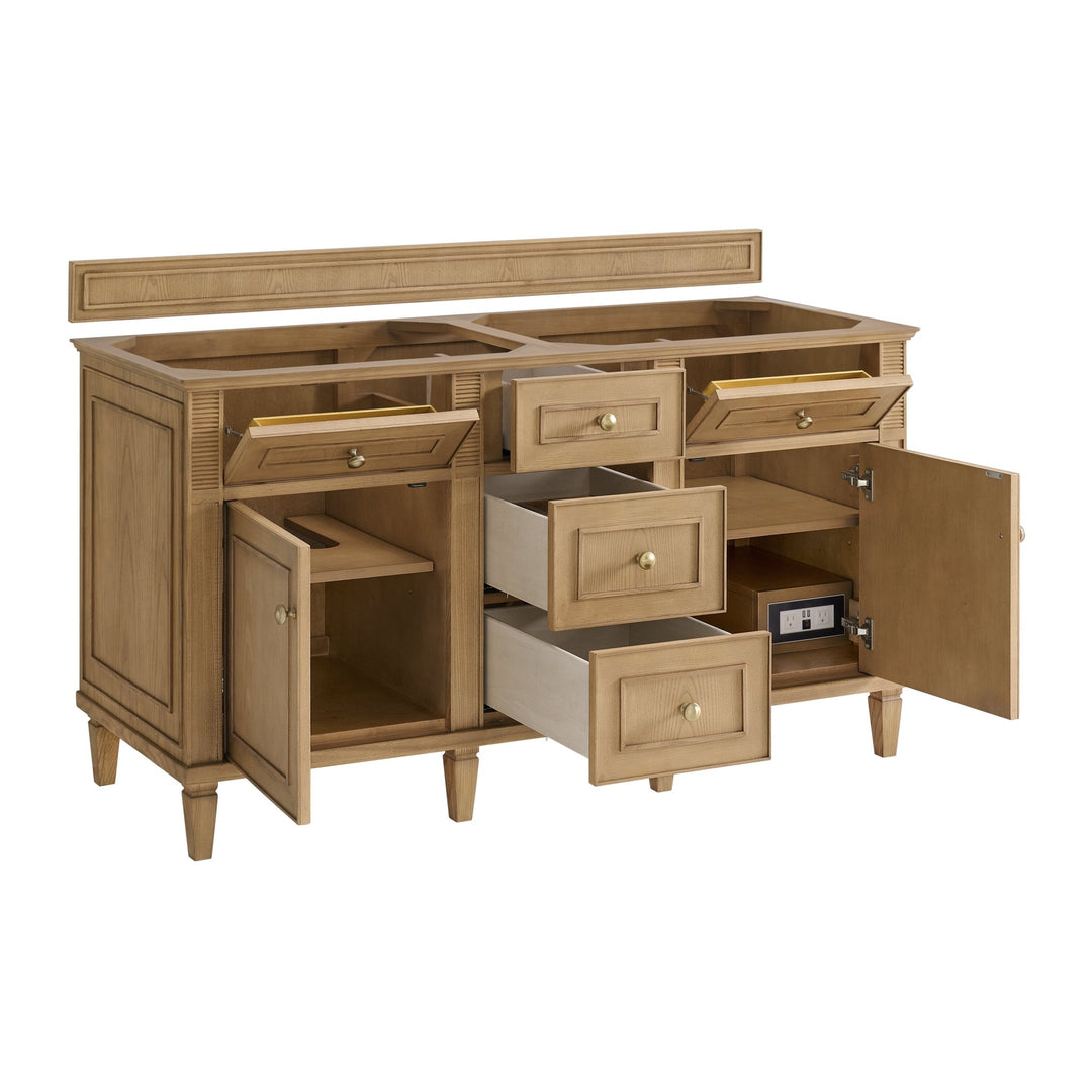 Lorelai 60" Double Vanity, Light Natural Oak w/ 3 CM Victorian Silver Silestone Top