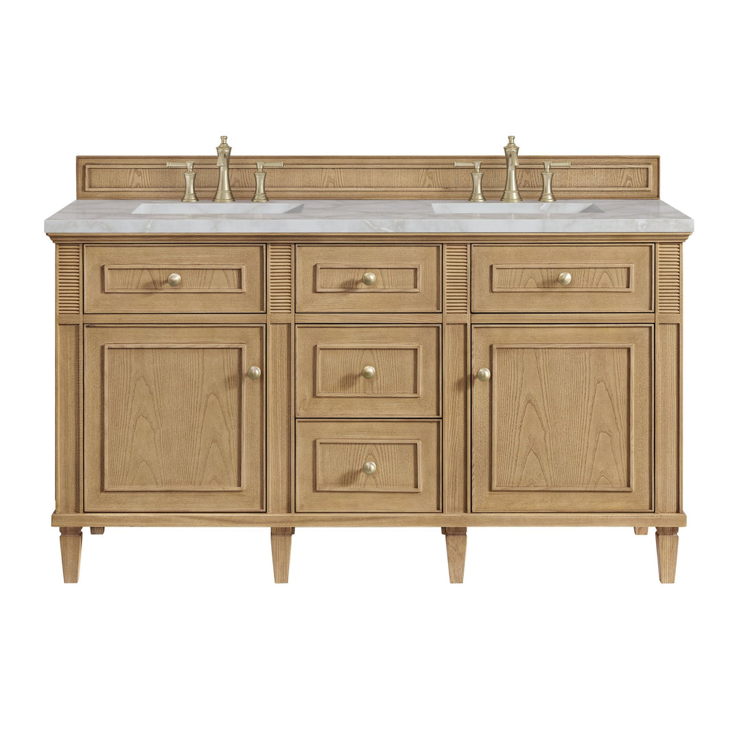Lorelai 60" Double Vanity, Light Natural Oak w/ 3 CM Victorian Silver Silestone Top w/FreePower Wireless Charger