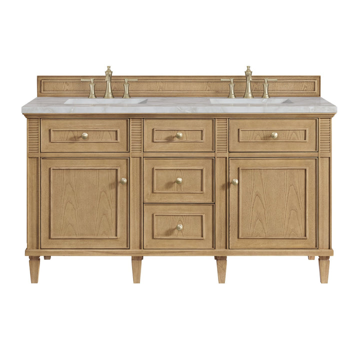 Lorelai 60" Double Vanity, Light Natural Oak w/ 3 CM Victorian Silver Silestone Top w/FreePower Wireless Charger