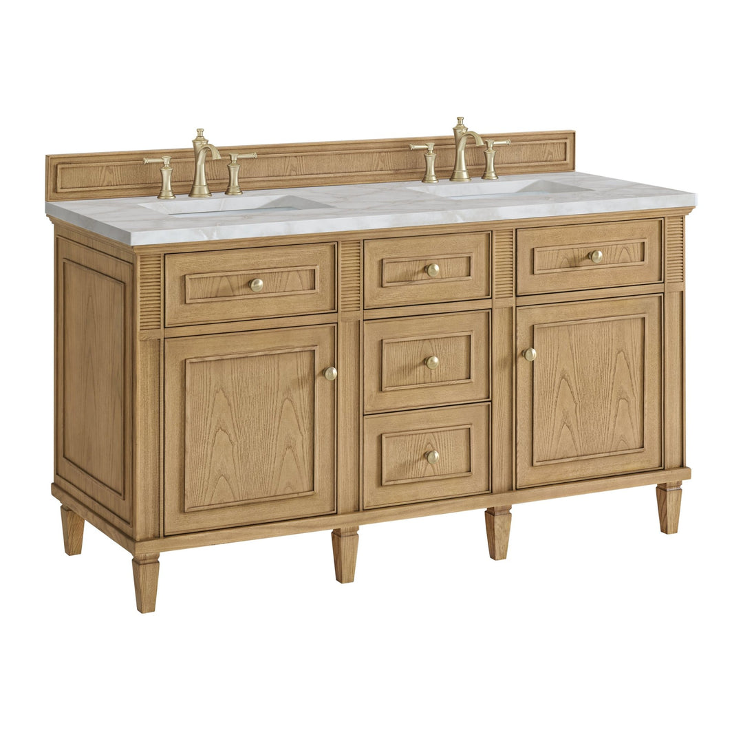 Lorelai 60" Double Vanity, Light Natural Oak w/ 3 CM Victorian Silver Silestone Top w/FreePower Wireless Charger