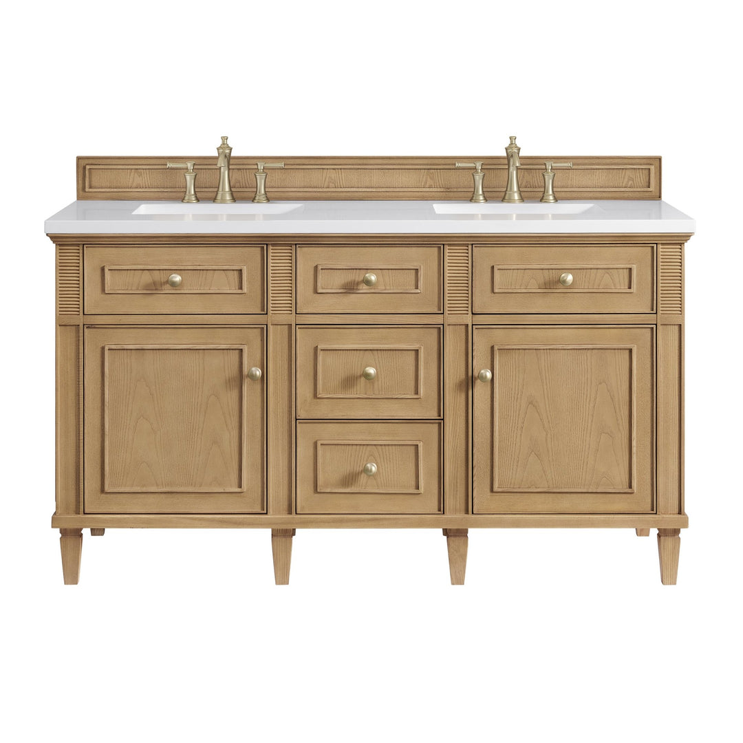 Lorelai 60" Double Vanity, Light Natural Oak w/ 3 CM White Zeus Silestone Top