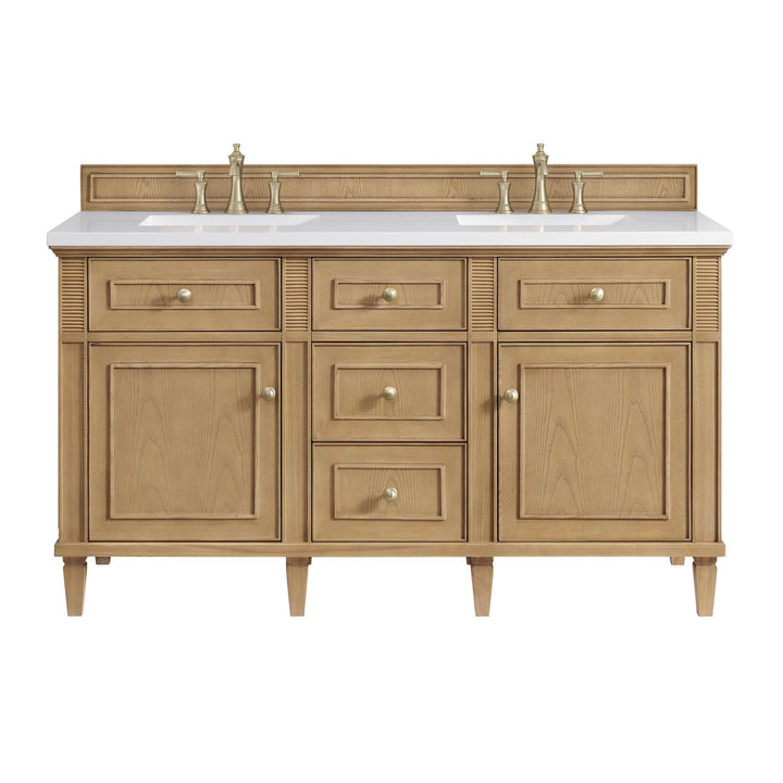 Lorelai 60" Double Vanity, Light Natural Oak w/ 3 CM White Zeus Silestone Top
