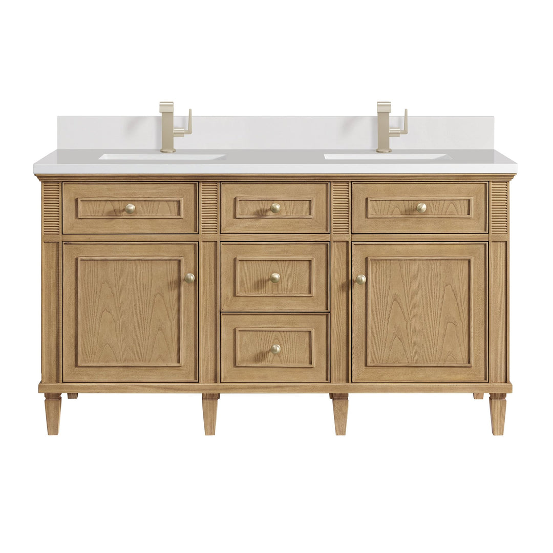 Lorelai 60" Double Vanity, Light Natural Oak w/ Single Hole 3 CM White Zeus Silestone Top & Backsplash