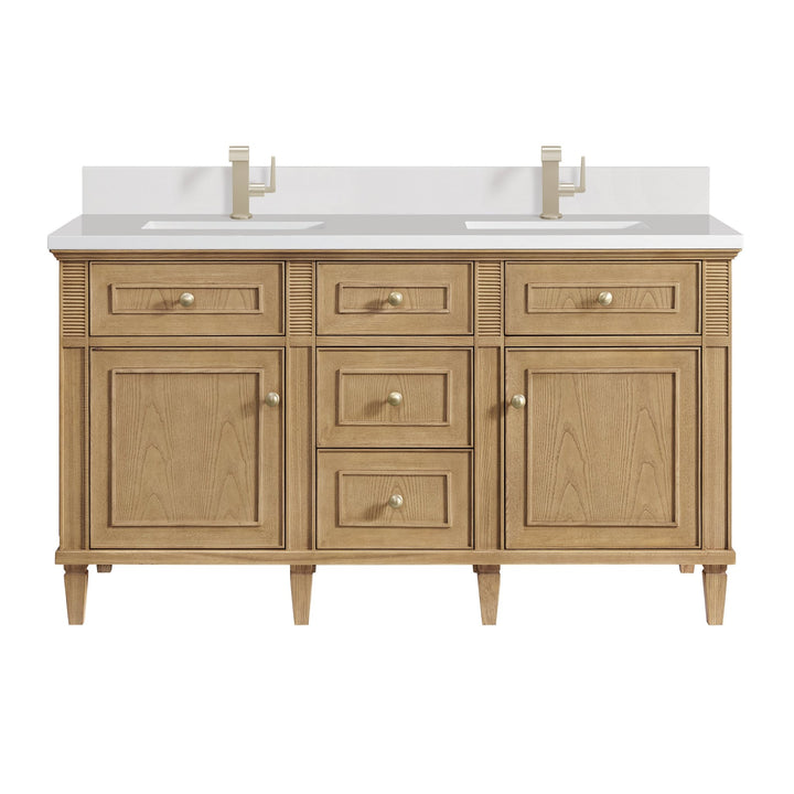 Lorelai 60" Double Vanity, Light Natural Oak w/ Single Hole 3 CM White Zeus Silestone Top & Backsplash